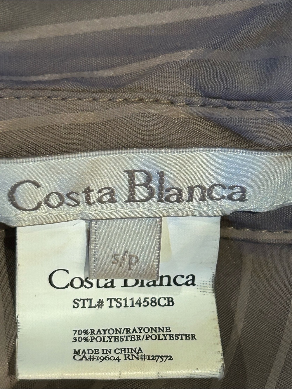 Costa Blanca Taupe Pinstripe Batwing Sleeve Mini Shirt Dress Size S - Picture 7 of 12